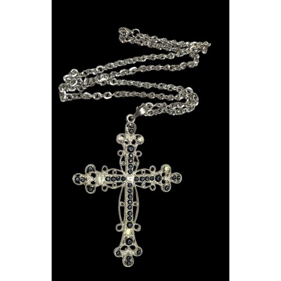Gothic Medieval Gemmed Ornate Cross Necklace - Picture 1 of 7